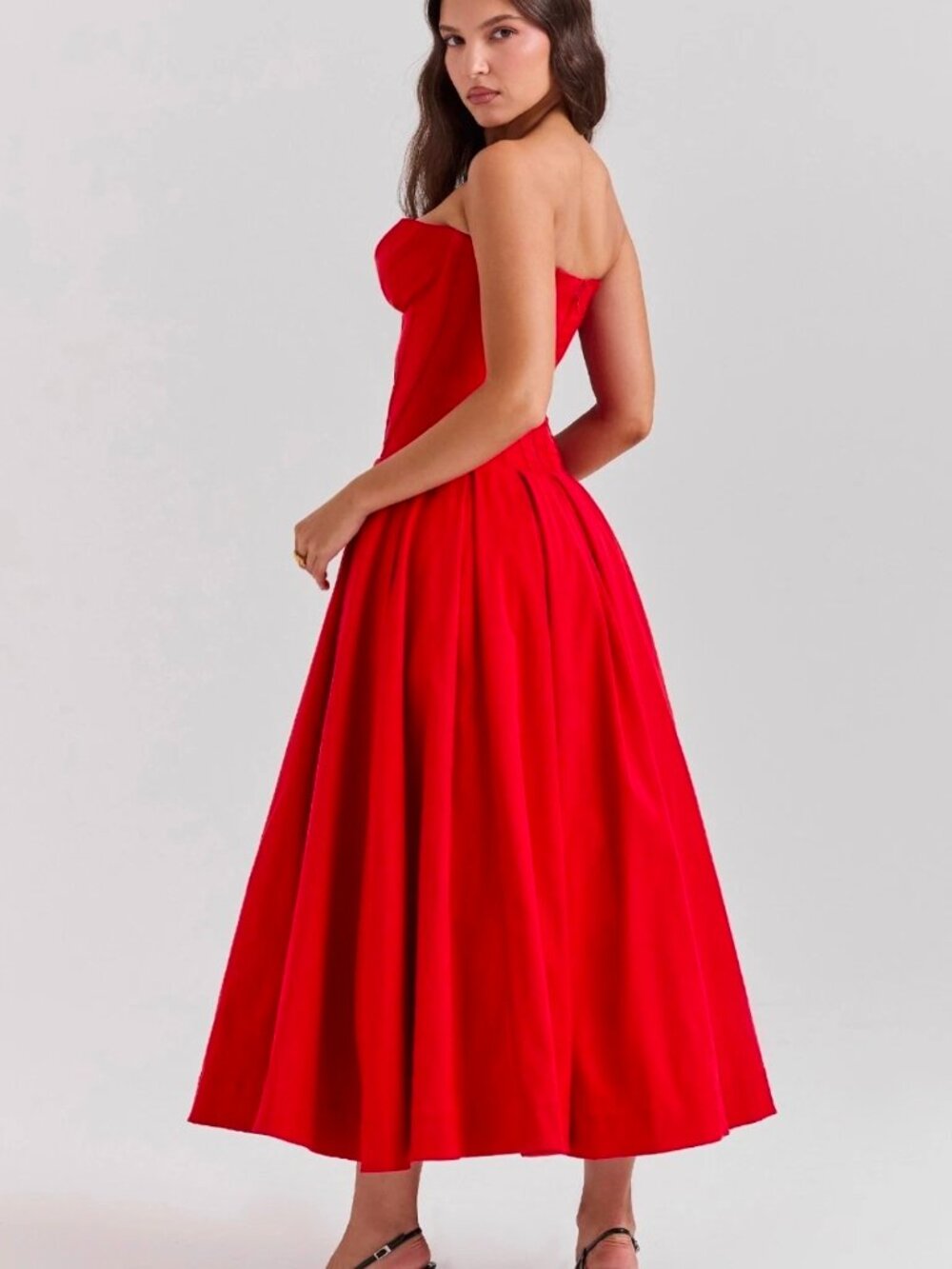 House of CB - Lady - Red Scarlet Corset Strapless Ballgown Dress - Picture 2 of 11